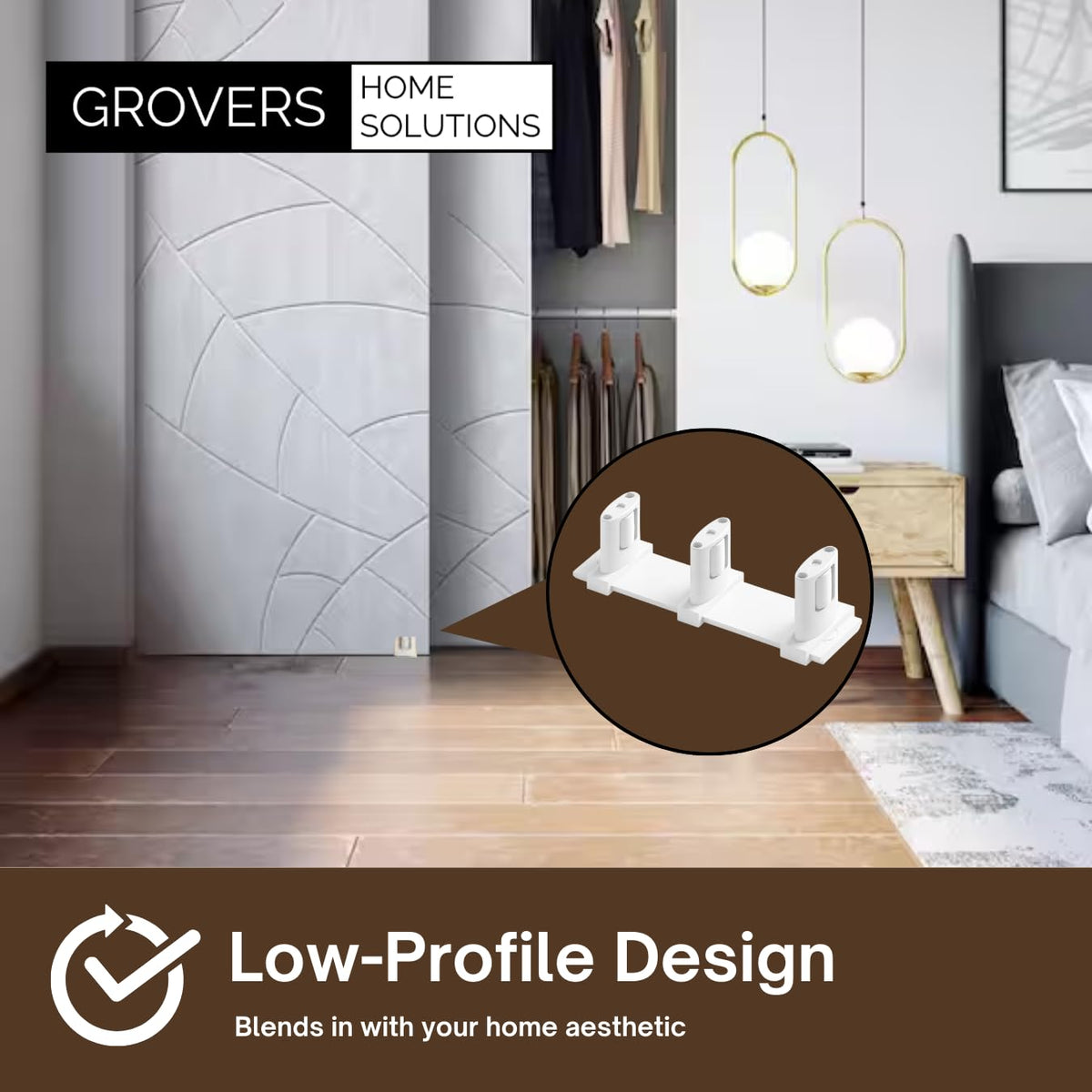 3-Pack Sliding Closet Door Floor Roller Guide - Adjustable Width 3-Roller Design - Easy Install! (White) | Grovers Home Solutions