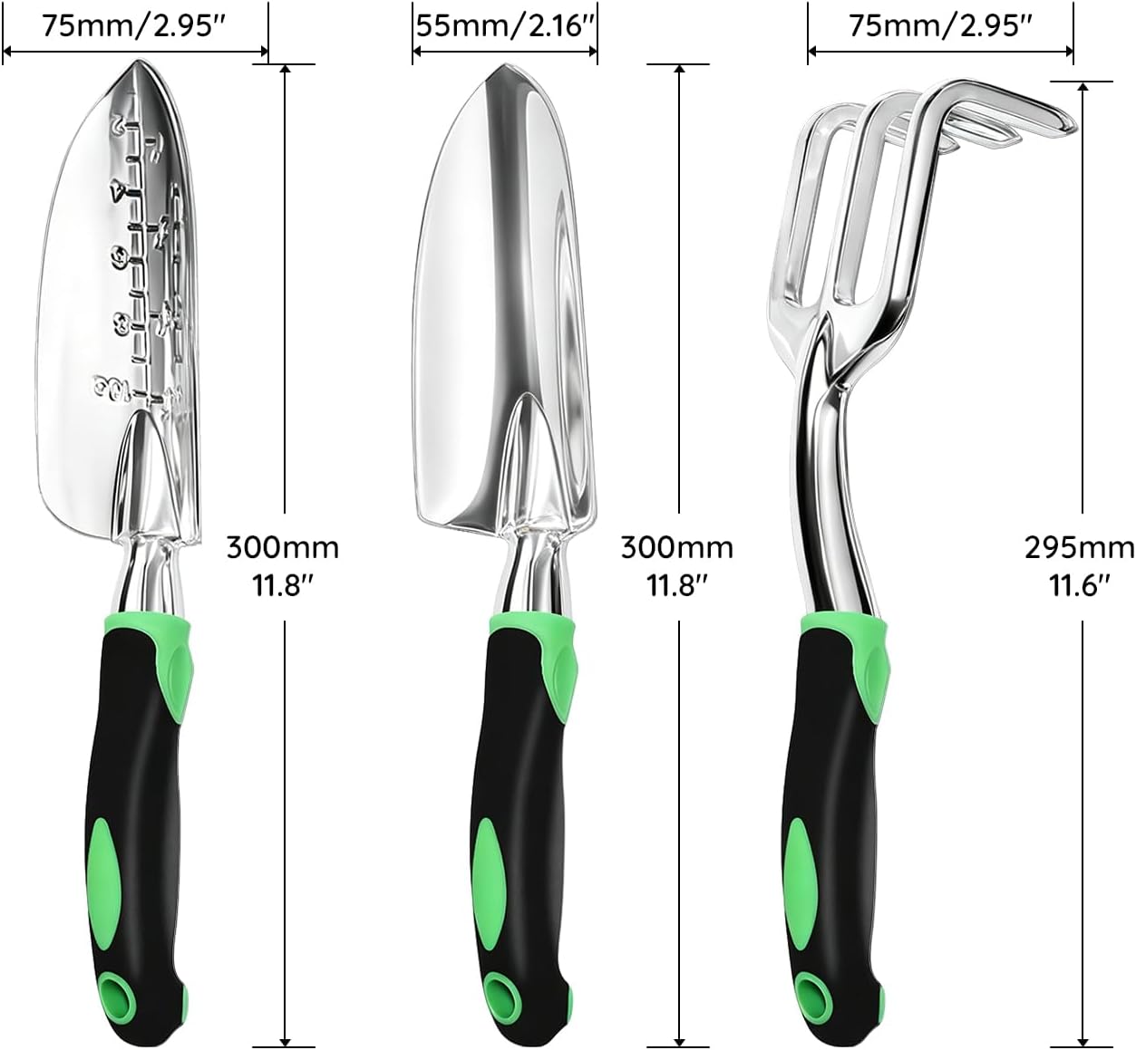 Garden Tool Set, 3 Pack Aluminum Heavy Duty Gardening Kit Includes Hand Trowel, Transplant Trowel and Cultivator Hand