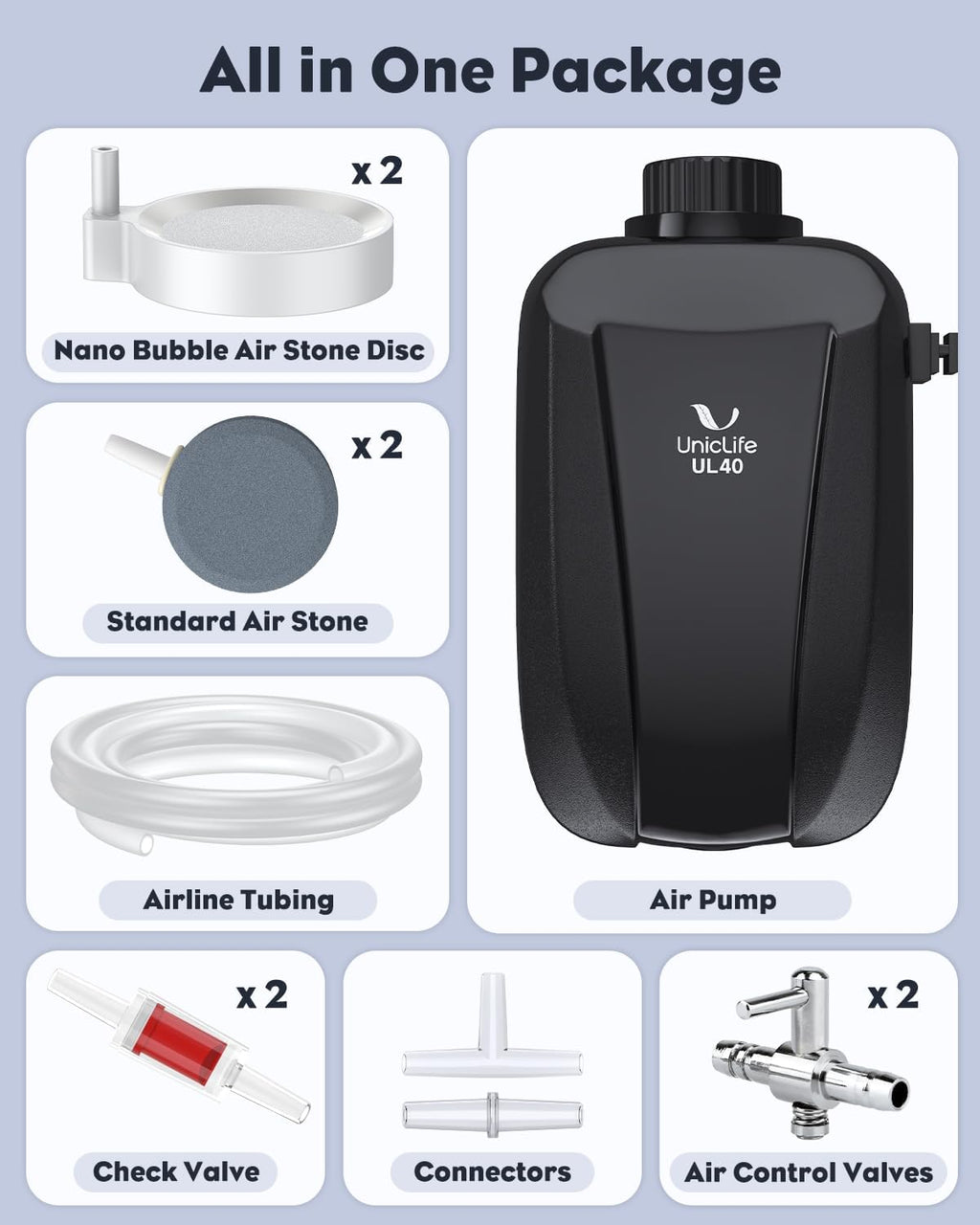 Pawfly Aquarium Air Pump with Accessories for 5-100 Gallon Fish Tank