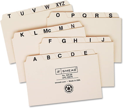 Manila Card File Guides, Index Card Dividers, 3x5 A-Z Tabs 25 Set | Alphabetical index card dividers 3x5 sort a 3 x 5