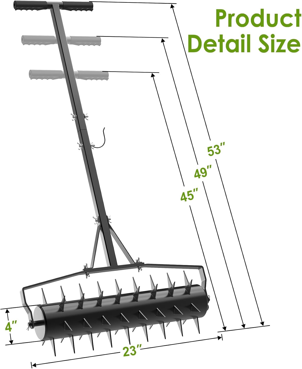 23Inch Rolling Lawn Aerator - Upgraded Heavy Duty Aerators | Lawn Soil Penetrator Spikes w/ 3 Adjustable Height
