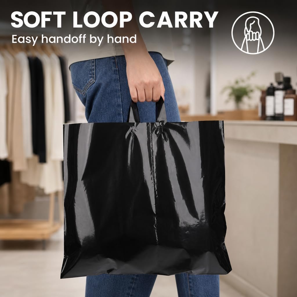 19x15 Large Plastic Shopping Bags for Small Business with Handles