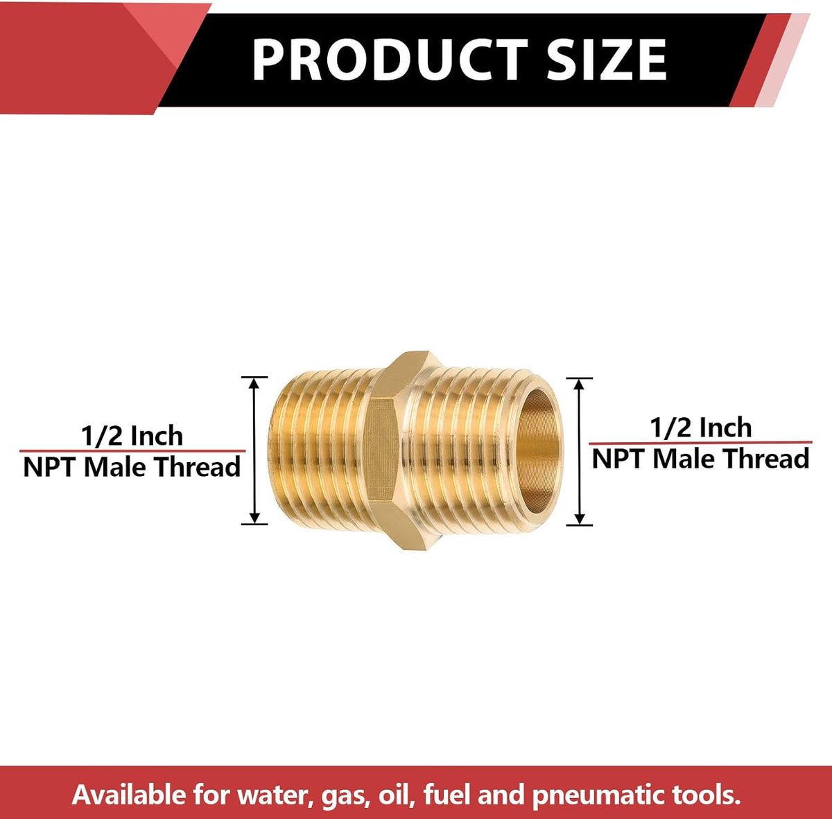 5Pcs EFIELD Hex Nipple 1/2"x 1/2"NPT Male Brass Pipe Fitting(NPT013-5)