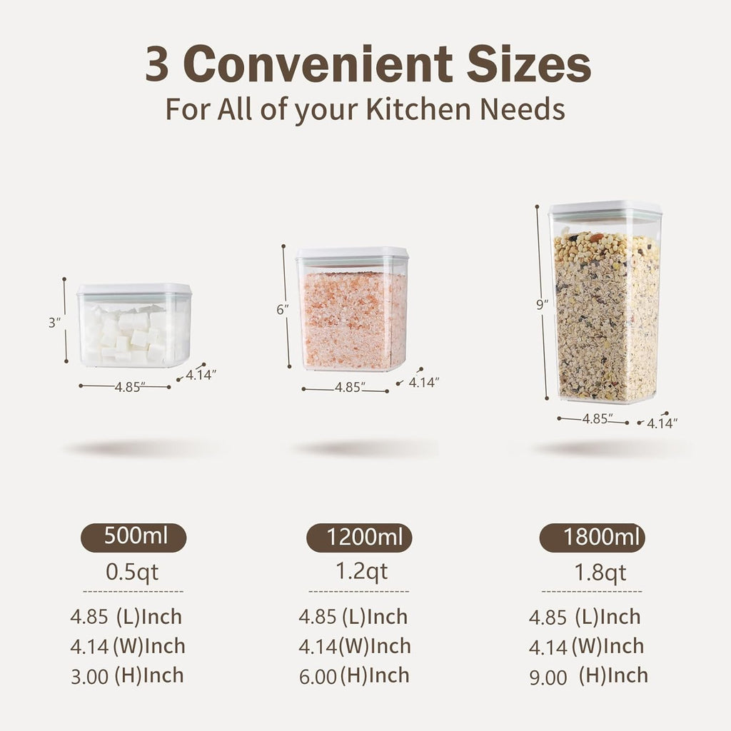 Pop Airtight Food Storage Containers Set with Lids, 6 Pcs Stackable One Button Opening Food Containers Kitchen Pantry