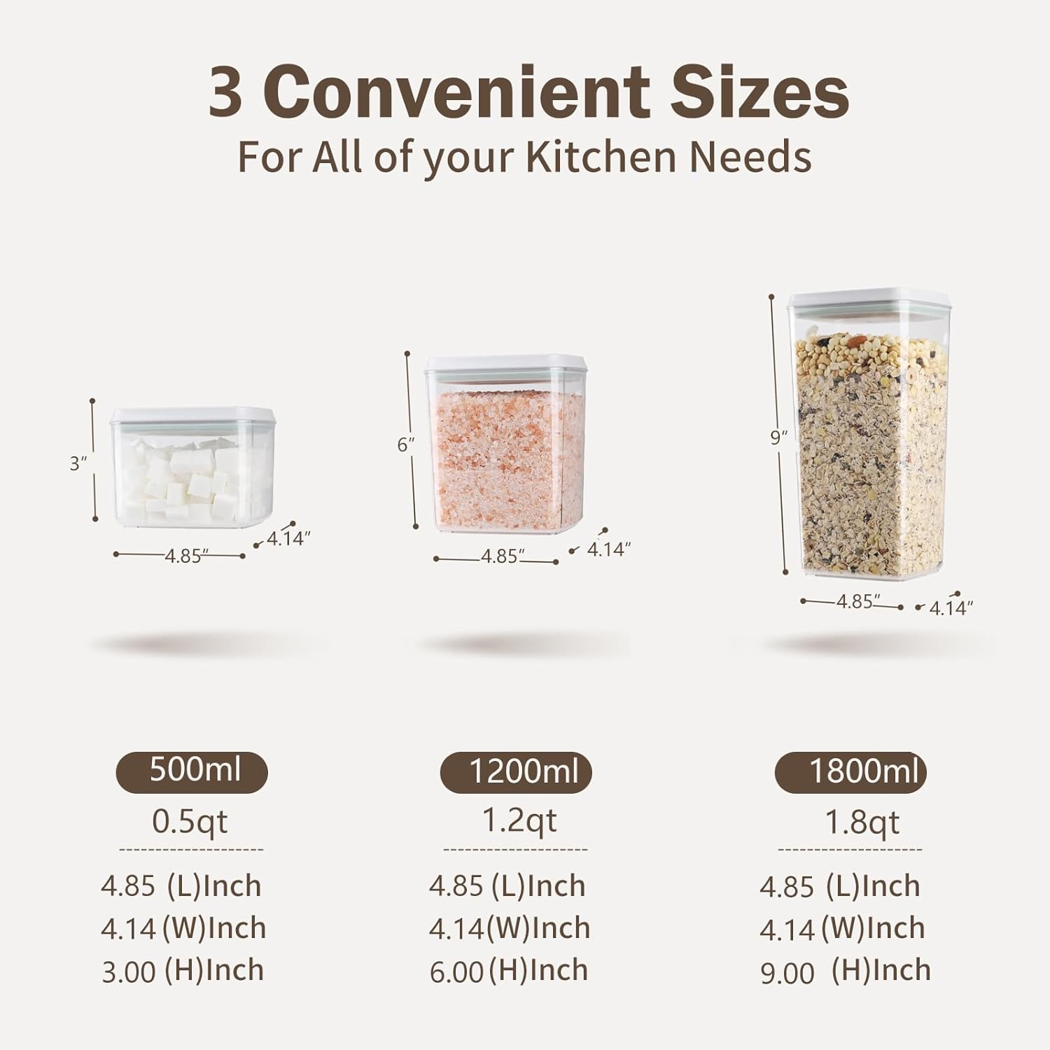 Pop Airtight Food Storage Containers Set with Lids, 6 Pcs Stackable One Button Opening Food Containers Kitchen Pantry
