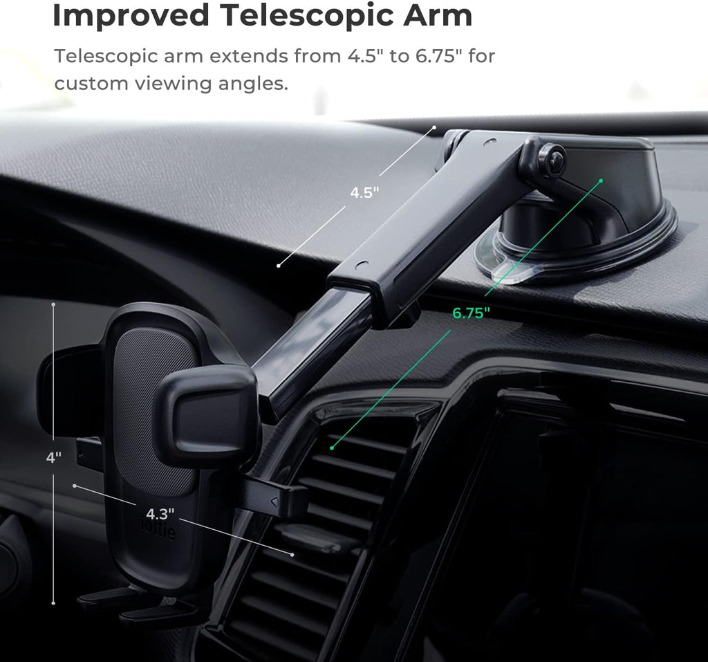 Easy One Touch Signature Dashboard & Windshield Universal Car Mount Phone Holder Desk Stand with Suction Cup Base and