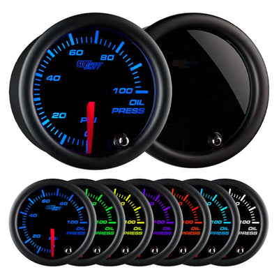 GlowShift Tinted 7 Color 100 PSI Oil Pressure Gauge Kit, 2-1/16" 52mm