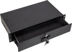 Crossrock 2U Rack Drawer for 11" Rack Case, 9.4" Depth Lockable Rackmount Drawer with 2 Keys, Steel Rack Storage Drawer for DJ, AV and Studio Equipment (CRA980U-DR-24)