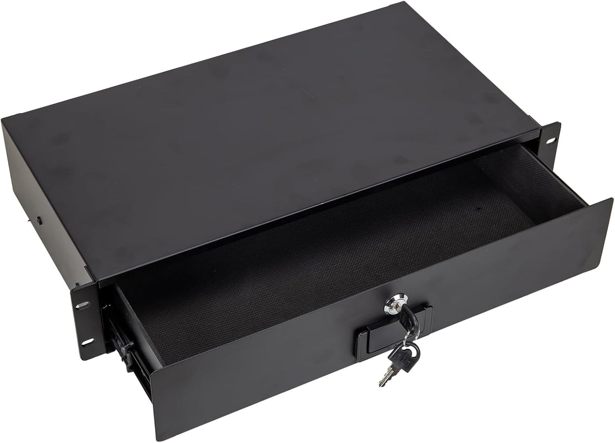 Crossrock 2U Rack Drawer for 11" Rack Case, 9.4" Depth Lockable Rackmount Drawer with 2 Keys, Steel Rack Storage Drawer for DJ, AV and Studio Equipment (CRA980U-DR-24)