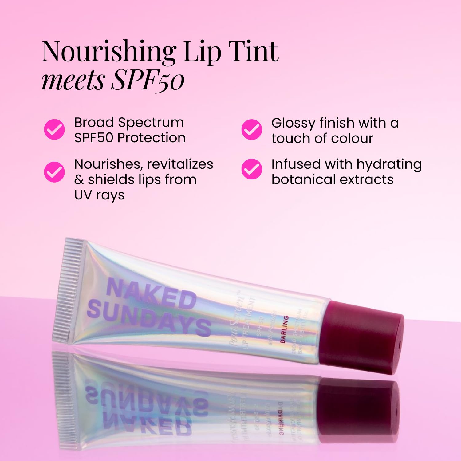 SPF 50 Tinted Lip Treatment with Sun Protection — Hydrating Lip Balm with Peptides, Polyglutamic Acid & High-Gloss