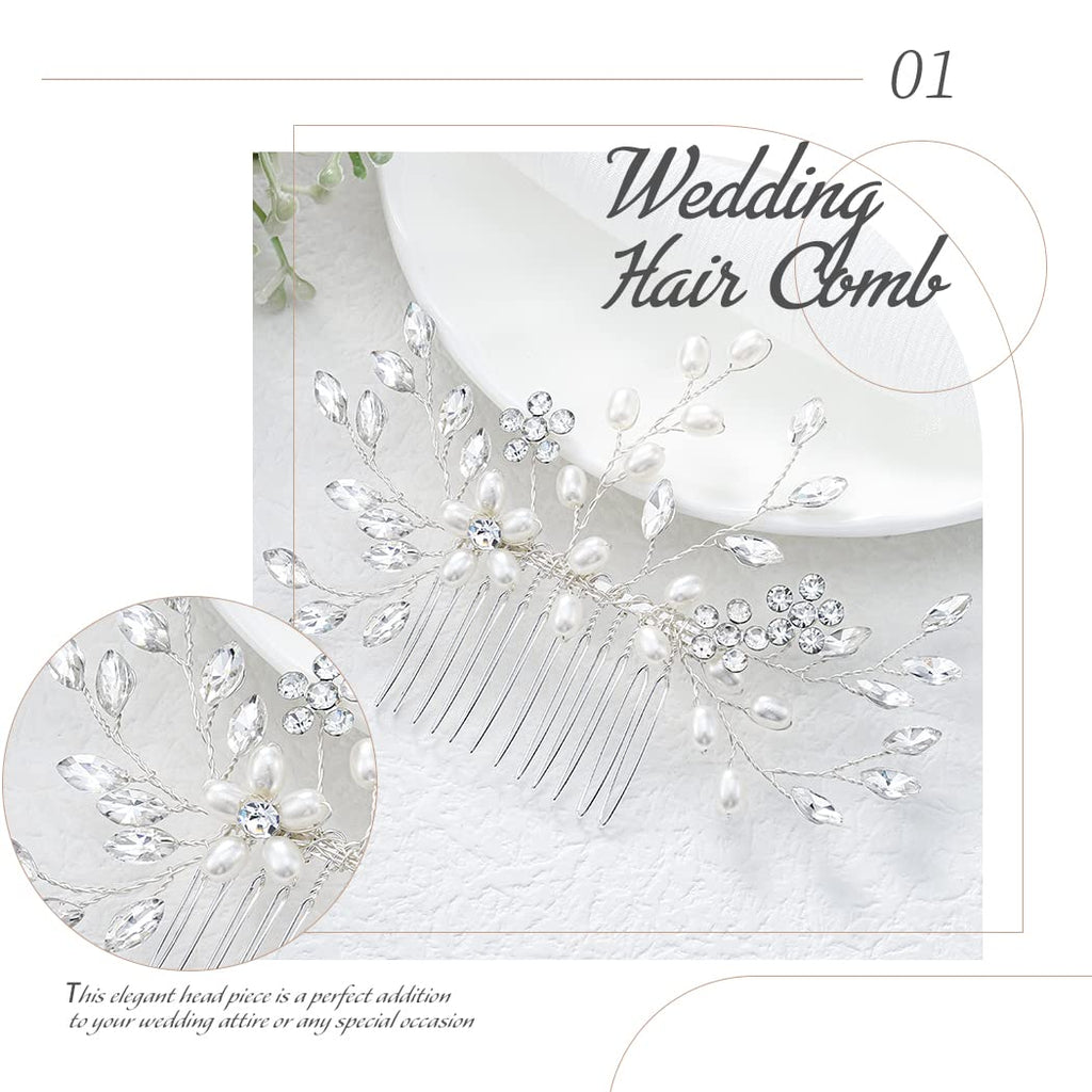 Wedding Hair Comb Pearl Bride Headpieces Rhinestone Bridal Hair Jewelry Side Hair Accessories for Bridesmaids and Brides