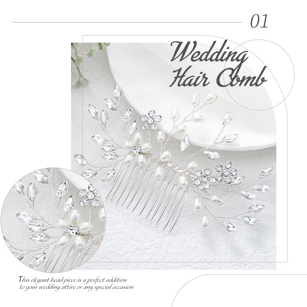 Wedding Hair Comb Pearl Bride Headpieces Rhinestone Bridal Hair Jewelry Side Hair Accessories for Bridesmaids and Brides
