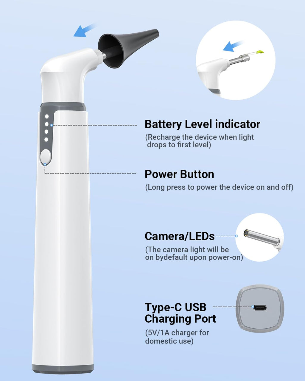 WiFi Otoscope, HD Otoscope Camera with Light, Ear Checker for Kids & Adults