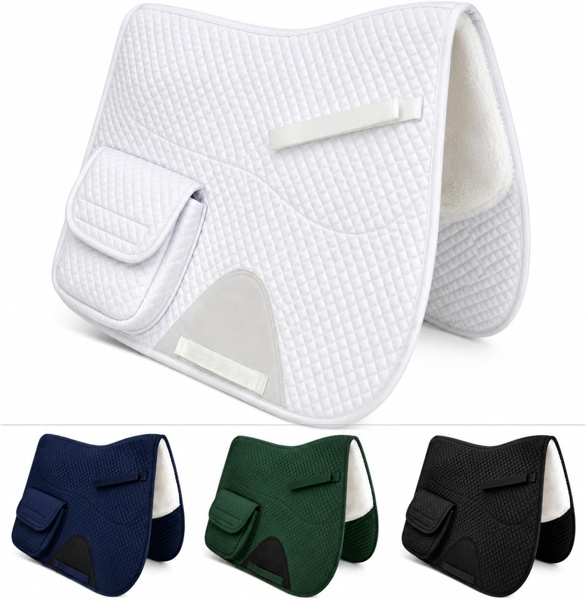 Premium English Saddle Pad with Storage Pockets, Half Fleece Lined for Comfort, Shock Absorbing Wither Relief Design