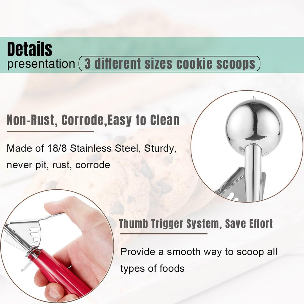Cookie Scoop Set, Ice Cream Scoop Set, Cookie Scoops for Baking, Multiple Size Large-Medium-Small Size Disher