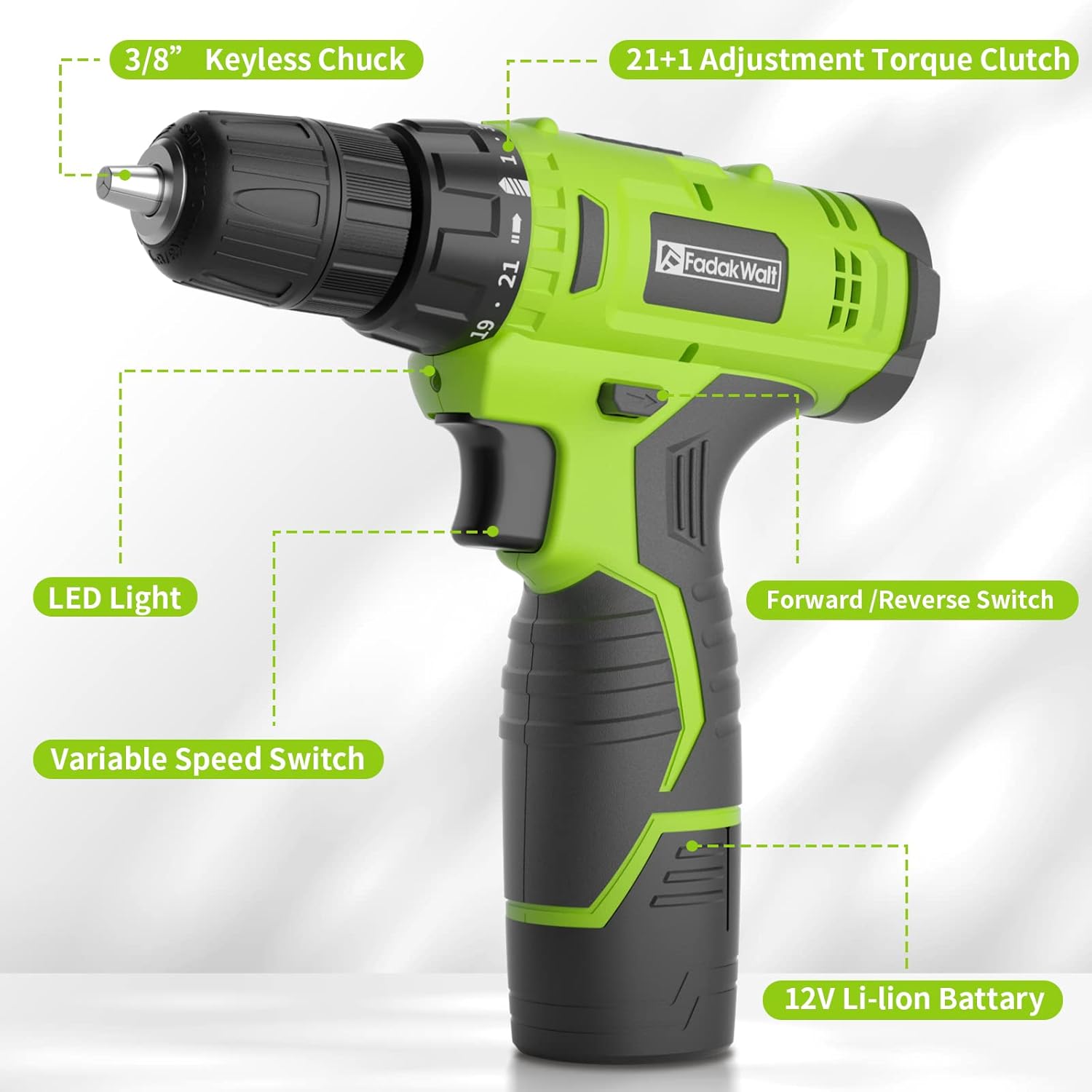Cordless Drill Set,12V Power Drill Set with Battery and Charger, Electric Driver/Drill Bits, 3/8'' Keyless Chuck,21+1