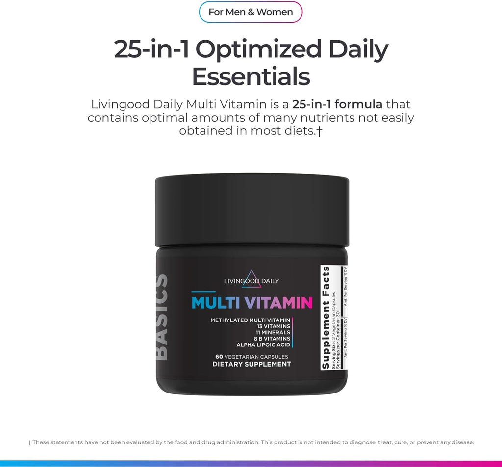 Methylated Multivitamin for Women and Men, Multi Vitamin Supplement with Alpha Lipoic Acid, B Vitamins, Iron, Zinc