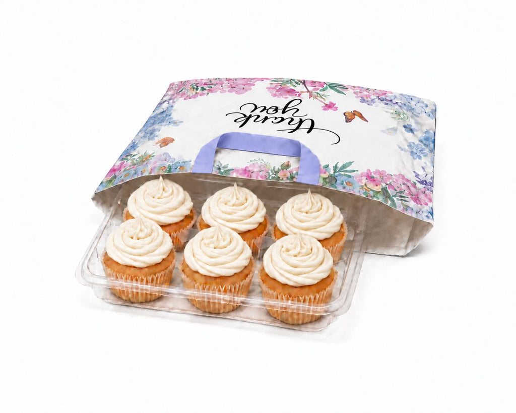 Thank You Bags With Soft Loop Handle for Business Retail, Boutique Bulk 50 Pack 15" W x 12" H Floral Plastic Shopping