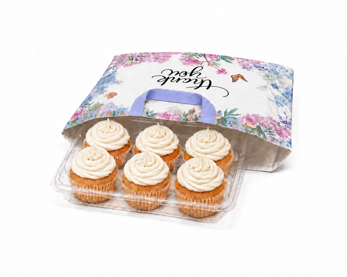 Thank You Bags With Soft Loop Handle for Business Retail, Boutique Bulk 50 Pack 15" W x 12" H Floral Plastic Shopping