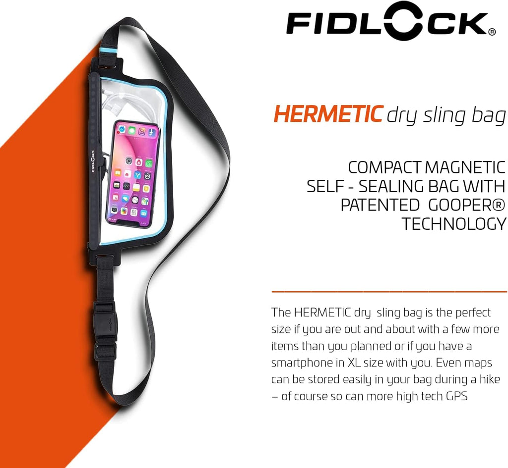Hermetic Sling Phone Dry Bag, Waterproof Pouch, Transparent Blue | Dry Bag, FIDLOCK Buckle, Magnetic Self-Sealing