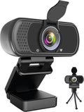 1080P Webcam with Microphone, HD Web Camera with Tripod Stand, Auto Light Correction, Privacy Cover, 110° FOV