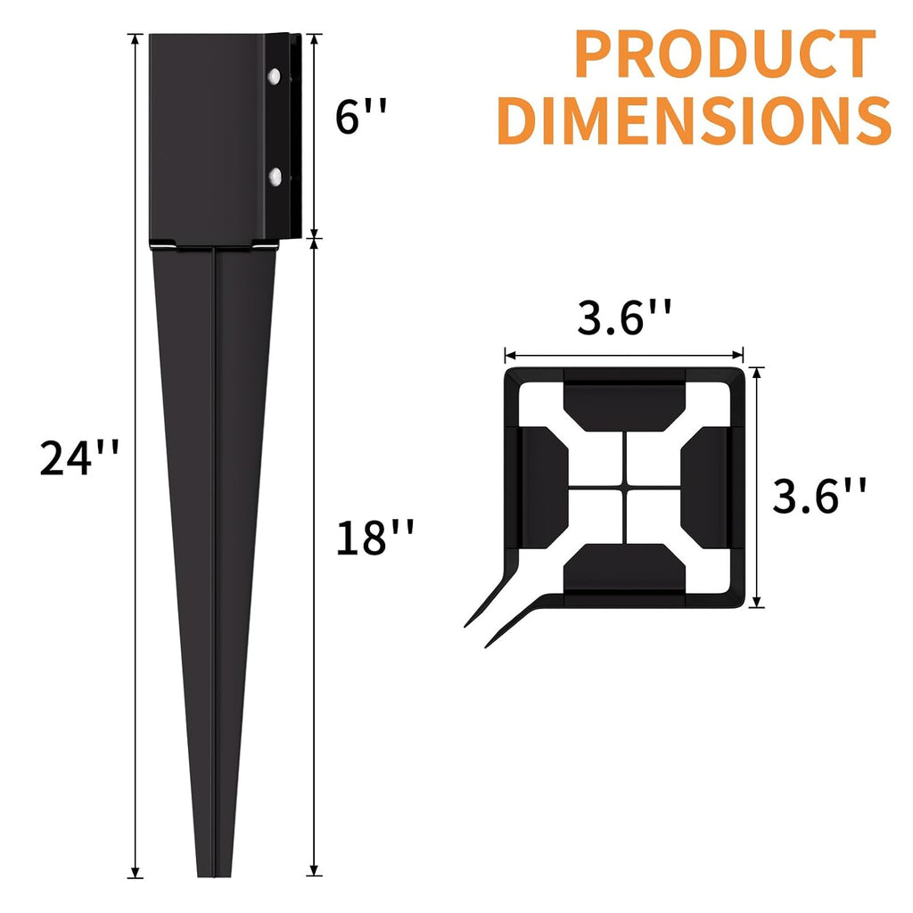 24 Inch 4x4 Fence Post Anchor Ground Spike (Fit 3.6"x3.6")