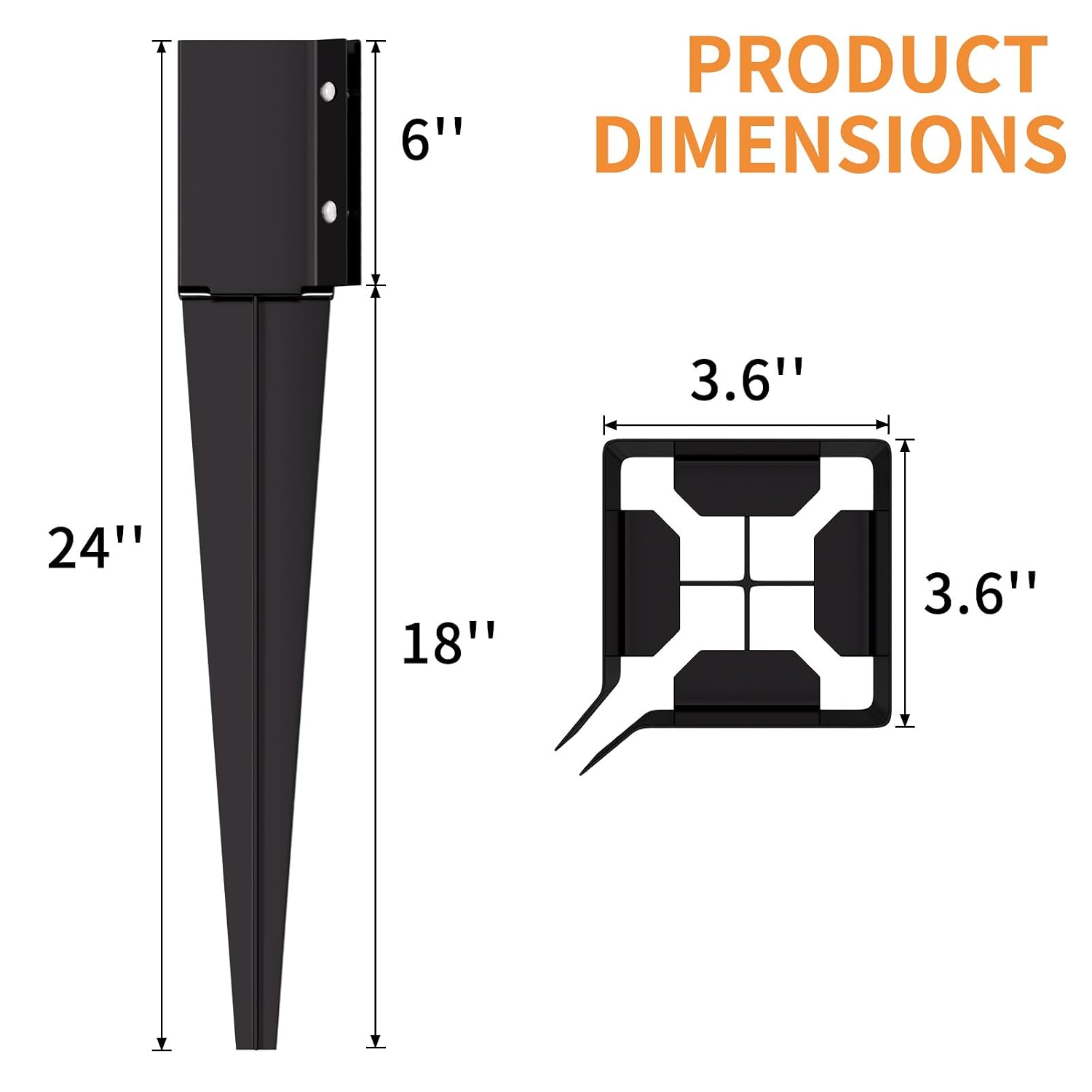 24 Inch 4x4 Fence Post Anchor Ground Spike (Fit 3.6"x3.6")