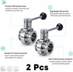 SS304 Stainless Steel Butterfly Valve, 2 Pack, 1¼"Inch
