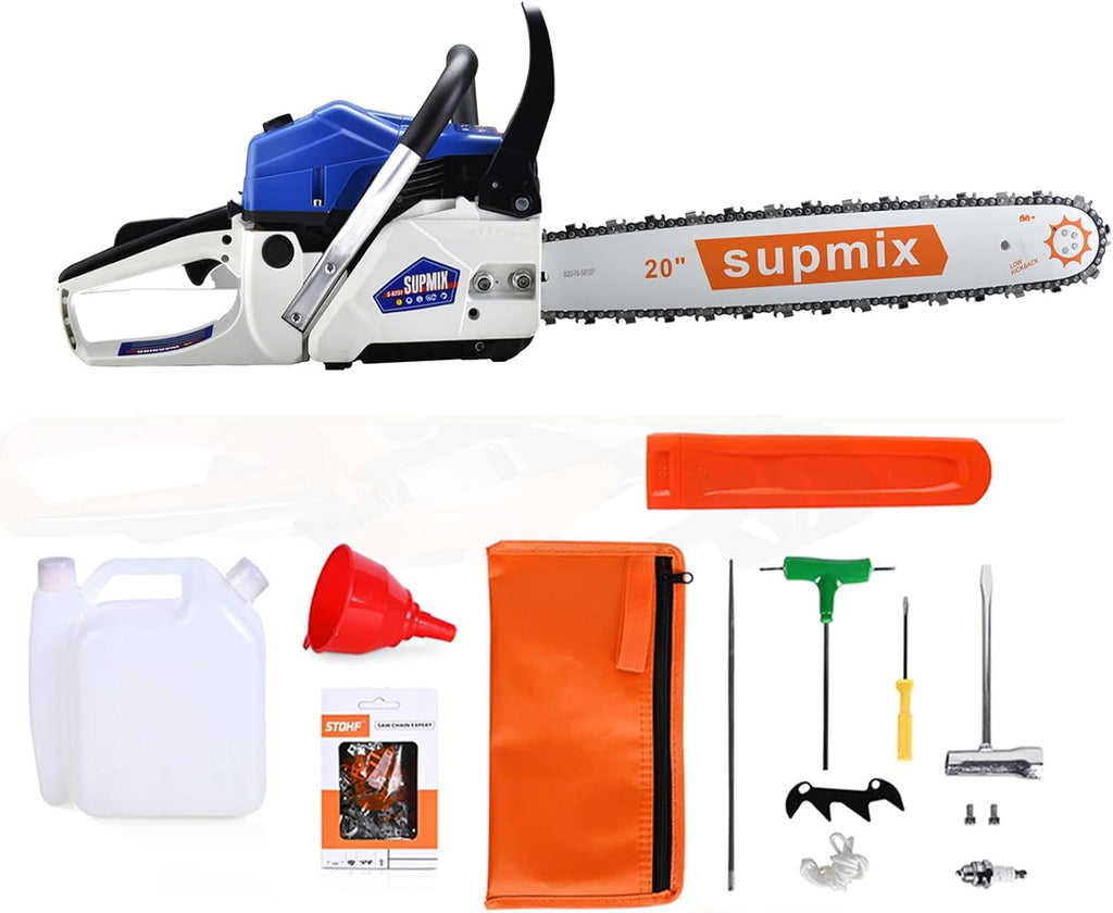 20 Inch Gas Chainsaw 62cc Gasoline Powered Chain Saw 2-Stroke Handheld Cordless Petrol Chainsaws for Cutting Wood