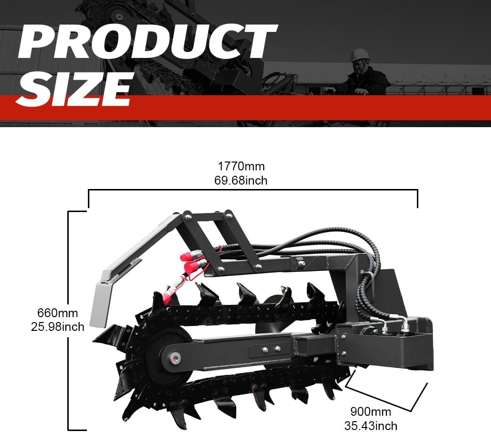Trencher for Skid Steer Loaders Attachment Heavy Duty, Ideal for Pipeline Laying, Cable Installation & Landscaping