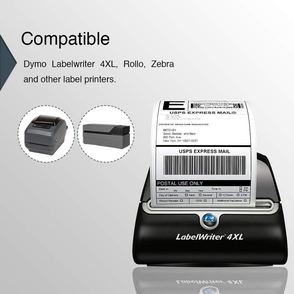 Compatible DYMO 1744907 (4" x 6") Shipping Labels, Perforated, Compatible with DYMO Labelwriter 4XL Rollo & Zebra