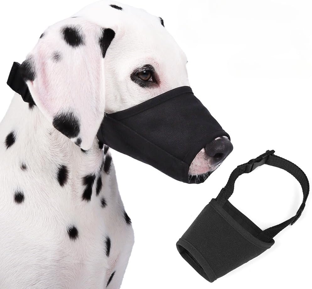 Dog Muzzle for Medium Large Dogs, Soft Cotton Canvas, Adjustable, Black,M