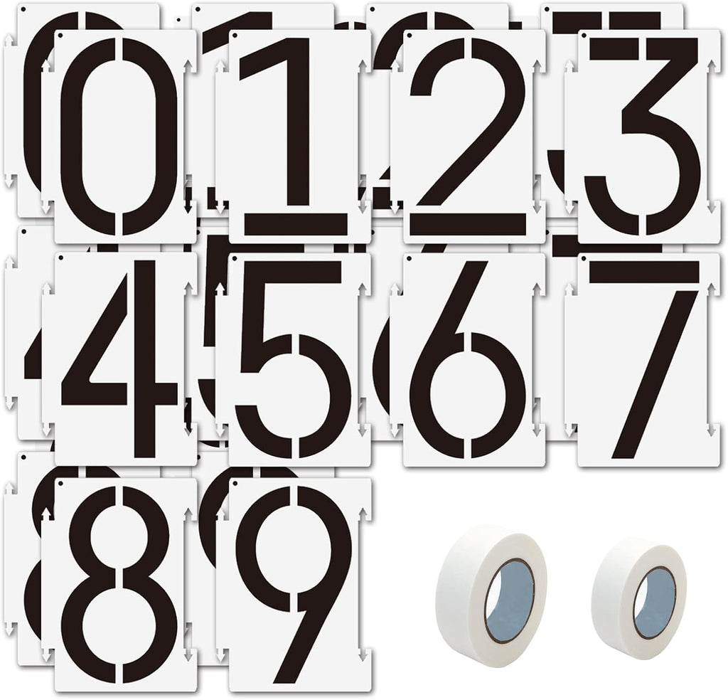 5 inch Number Stencils, 20PCS 0-9 Address Curb Stencil Kit Reusable Plastic Numbers Interlocking Stencils with 2