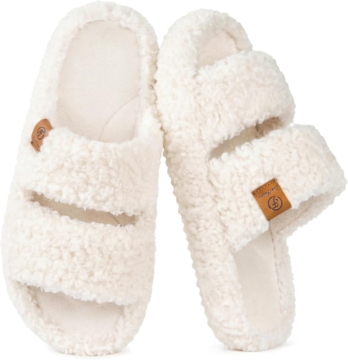 Womens Fuzzy Open-toe Slippers Memory Foam Indoor House Shoes | machine-washable,gifts,memory foam,anti-slip