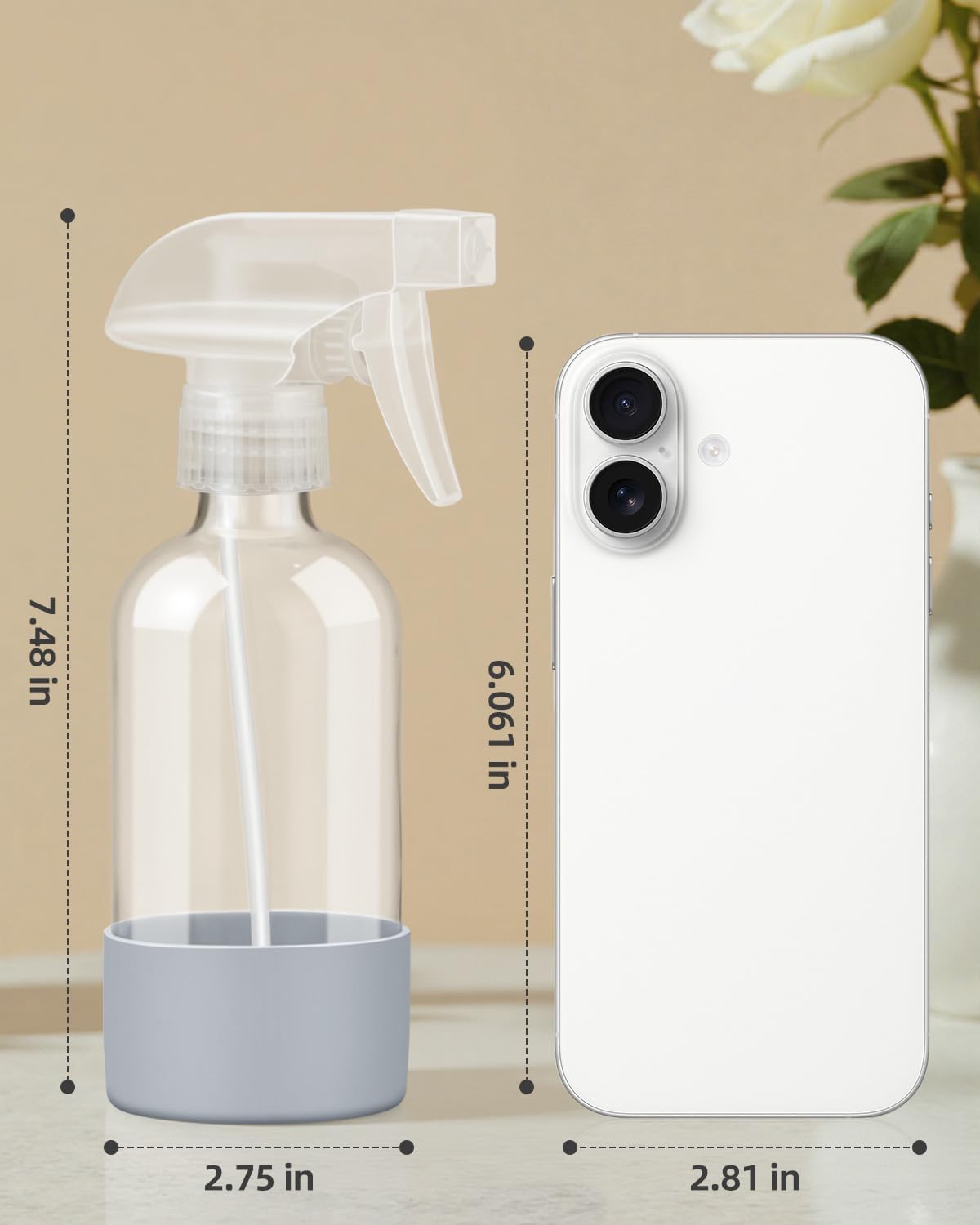 2 Pack Glass Spray Bottles 8 oz, Empty Refillable Containers with Silicone Sleeve Protection, Glass Spray Bottles for