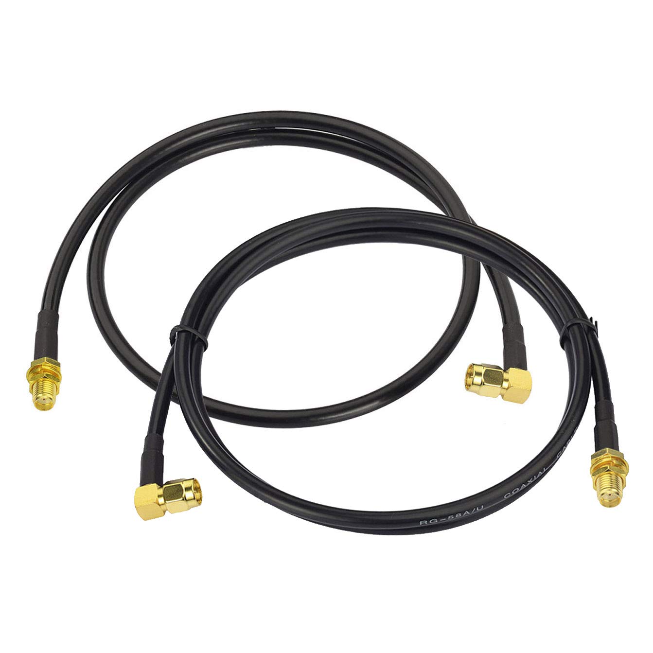 Ham Radio Antenna Extension Relocation Cable SMA Male Right Angle to Female RG58 Coaxial Cable 1m 3 feet (2-Pack) for