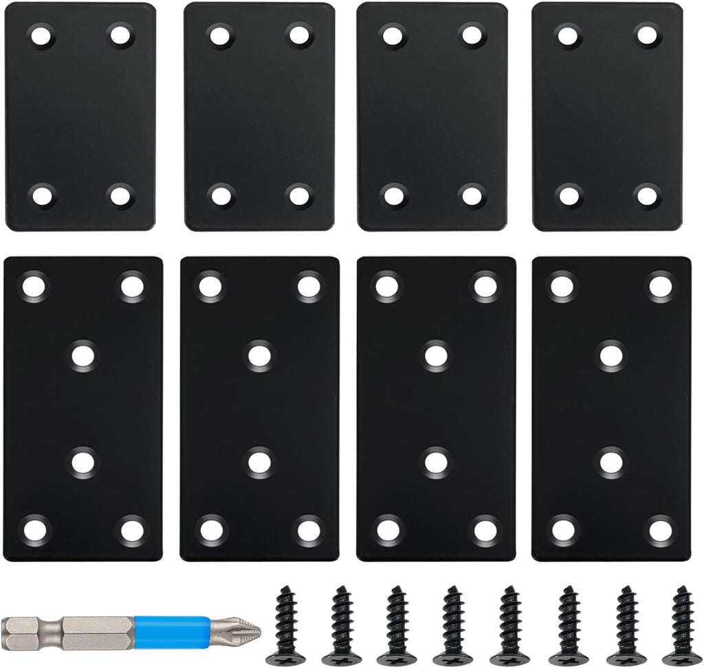 8 Pack Black Flat Mending Plate 3.15x1.57‘’ & 2.36x1.49'', Stainless Steel Bracket, Straight Metal Brace Bracket