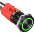 APIELE 16mm Latching Push Button Switch 12V DC On Off Black Shell with LED Angel Eye Head for 0.63" Mounting Hole with Wire Socket Plug Self-Locking (Green/Black Shell)