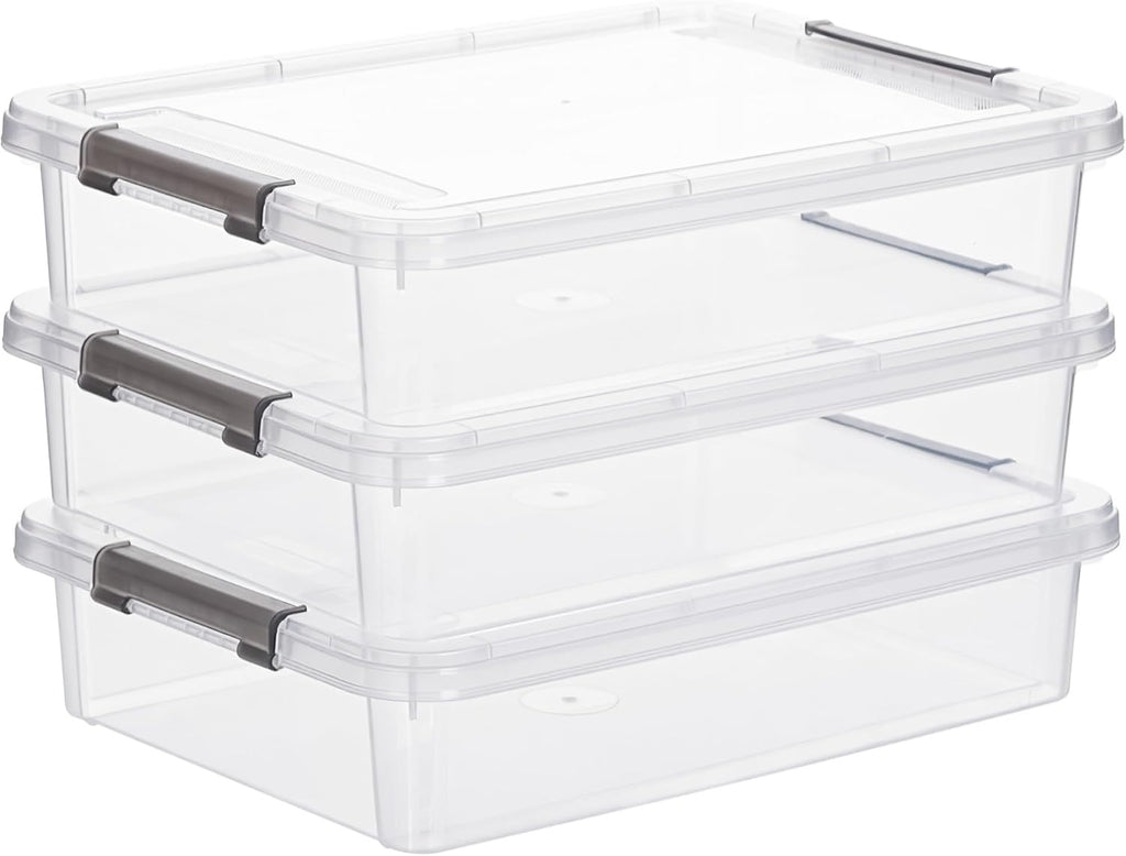 3 PCS Plastic Storage Bins with Latching Lids Portable Project Case Clear File Box Stackable Storage Containers for