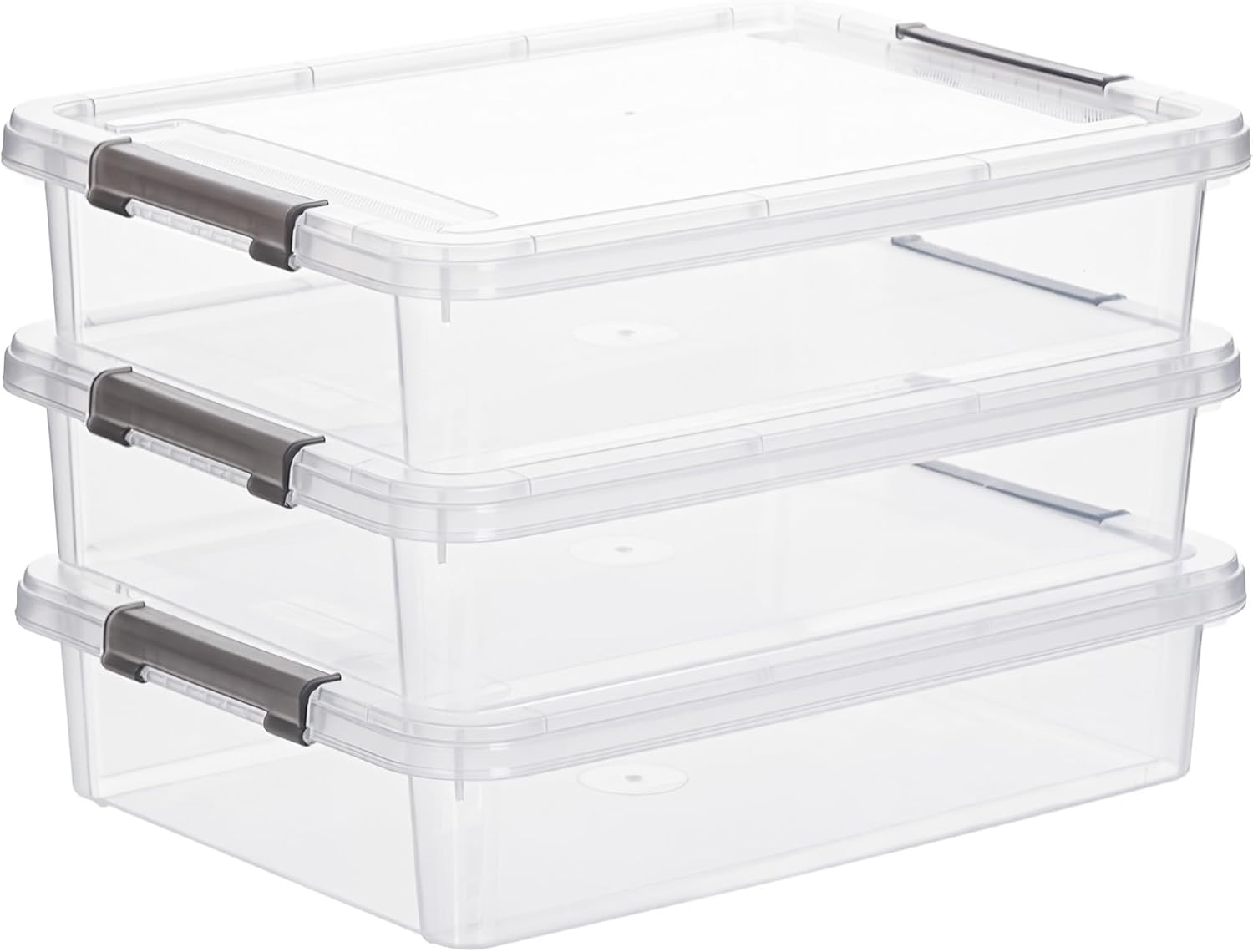 3 PCS Plastic Storage Bins with Latching Lids Portable Project Case Clear File Box Stackable Storage Containers for