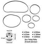 Create idea 6PCS 2GT-6 3D Printer Timing Belt 110mm 122mm 158mm 200mm 300mm 400mm Closed Loop Rubber Belt 6mm Width & 2PCS Timing Belt Pulley 20 Teeth 5mm Bore