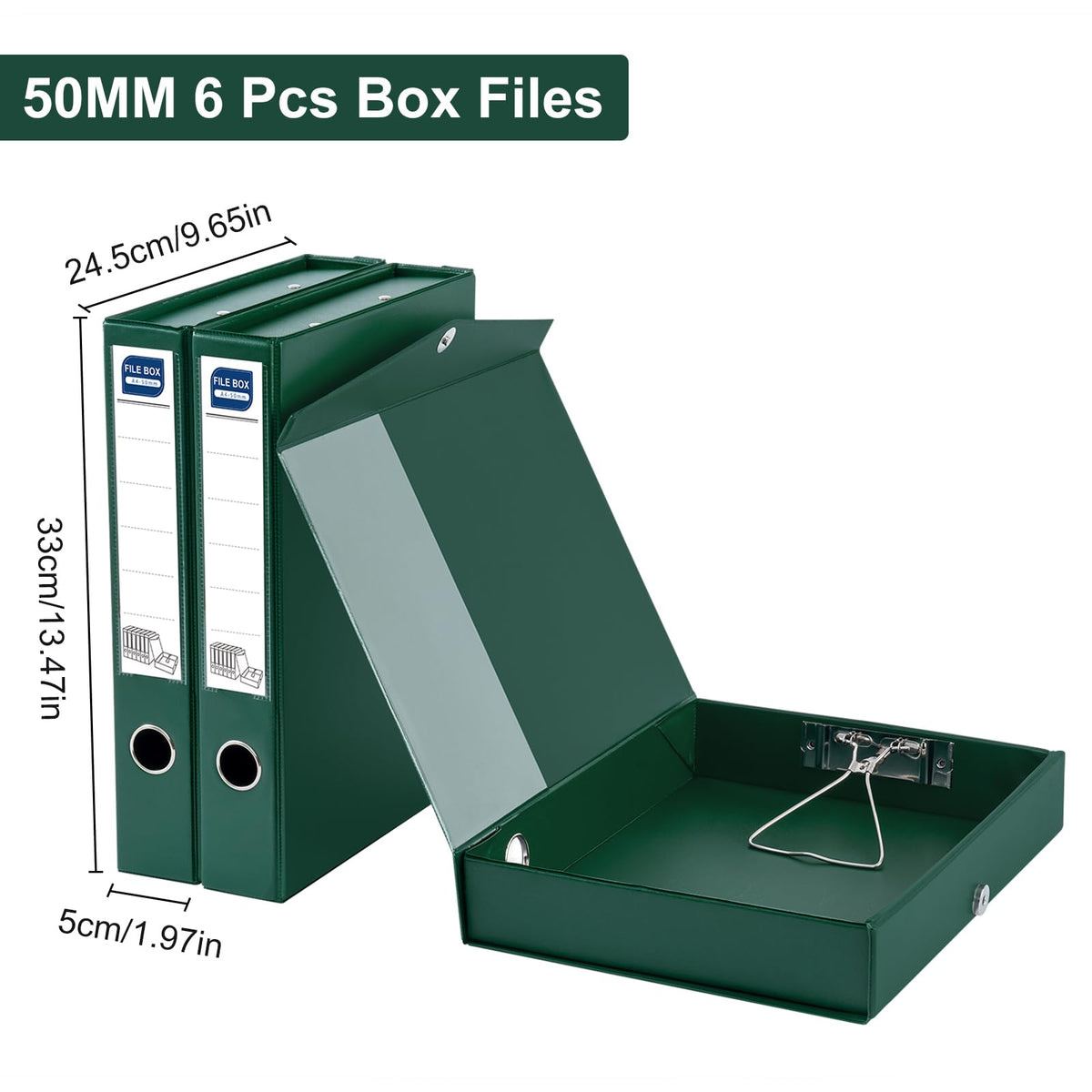 Storage File Boxes A4, 6 PCS Foldable File Box with Clip, 50mm Spine