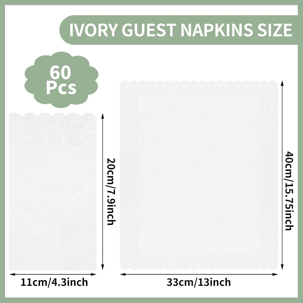 60 Pcs White Napkins, 2 Ply Disposable Scalloped Napkins
