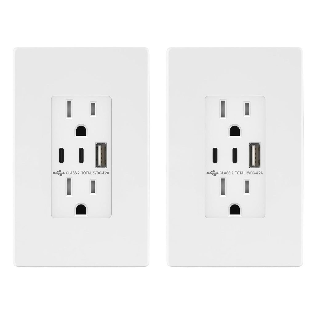 TOPGREENER 4.2A Dual Type C&A USB Wall Outlet, Charging Power Receptacle