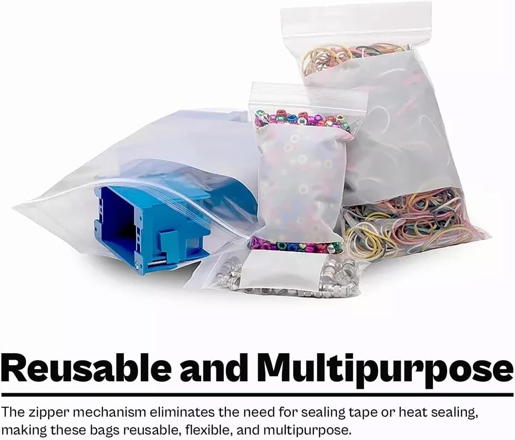 Resealable Poly Bags for Storage with White Block Label, 12 x 15 Inch, 1000 Pack, 2 Mil, Zipper Lock Closure