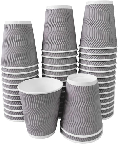 12 oz Coffee Cups 100 Count, Disposable Paper Cups 12oz, Corrugated Ripple Wall To Go Coffee Cups for Hot Beverage