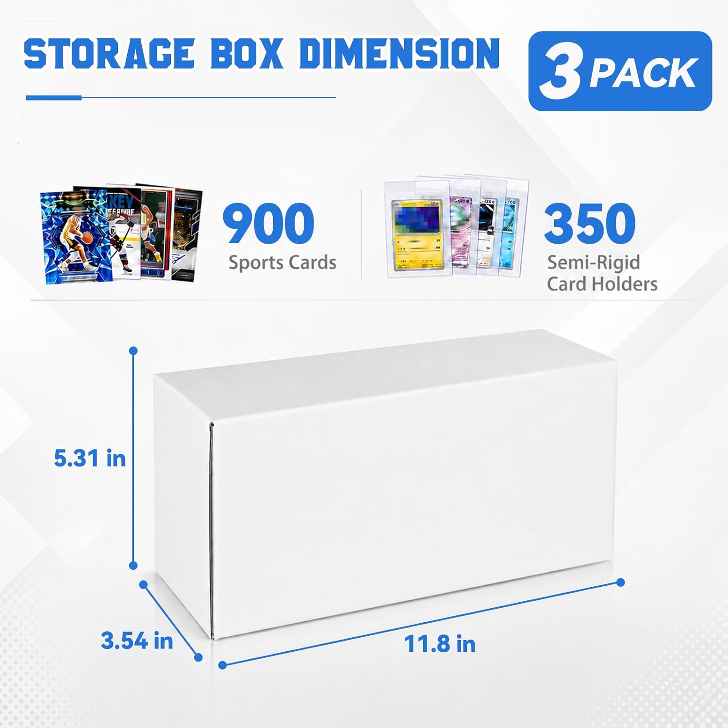 3-Pack Trading Card Storage Box for Toploaders, Semi-Rigid & Magnetic Card Holders, White Corrugated Cardboard