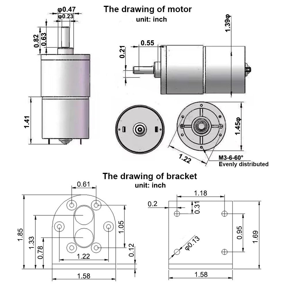 Bringsmart DC 12V 200rpm Gear Motor with Bracket Centric Shaft 37mm Gearbox