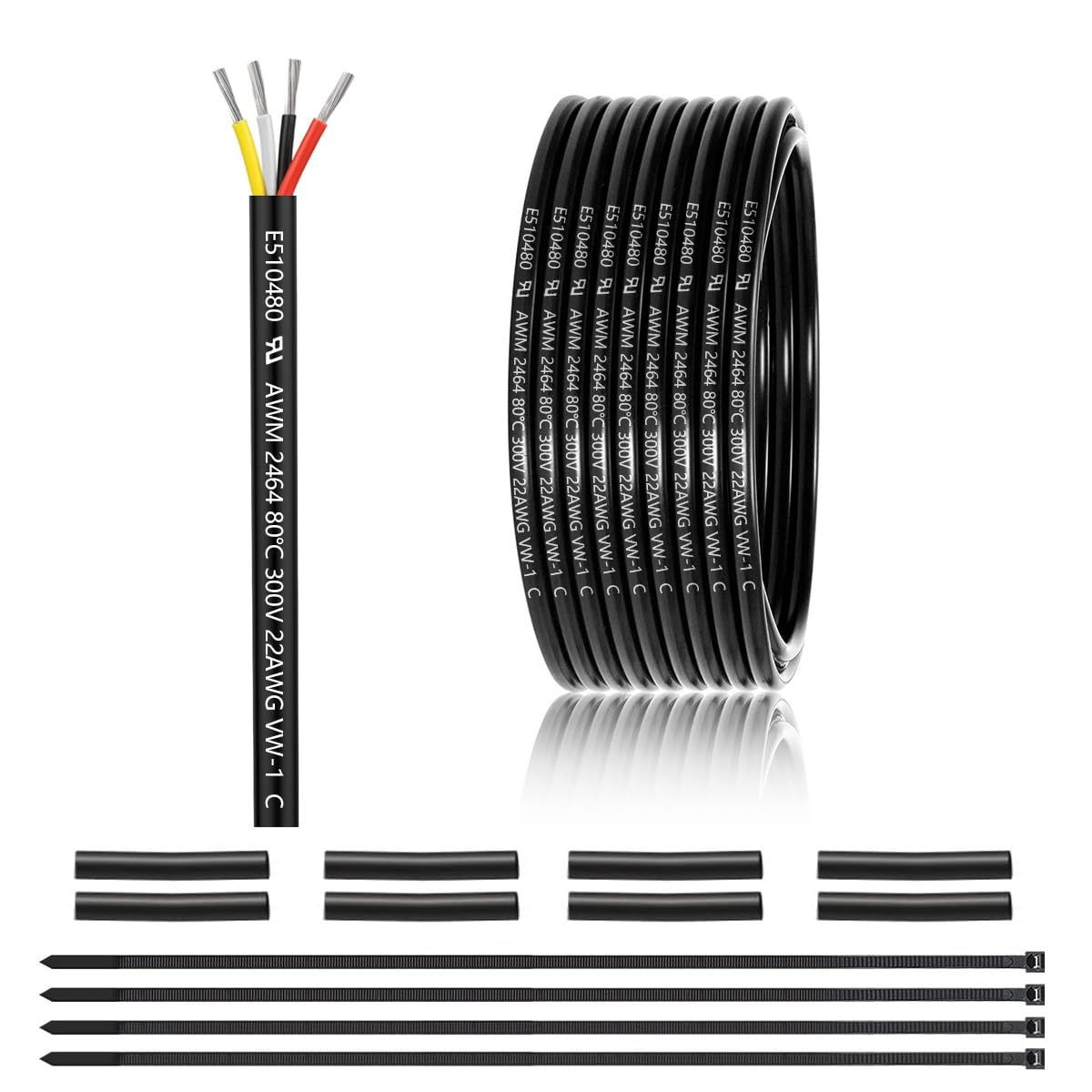 22 Gauge 4 Conductor Electrical Wire 25FT, UL 2464 22 AWG 4 Wire Cable