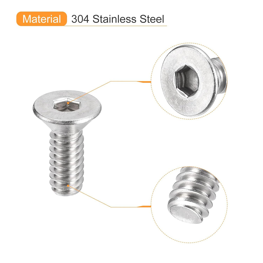 uxcell #10-24x1/2 Flat Countersunk Head Socket Cap Screws, 10Pcs 304 Stainless Steel Hex Socket Flat Head Screws, Full Thread, Countersunk Bolts